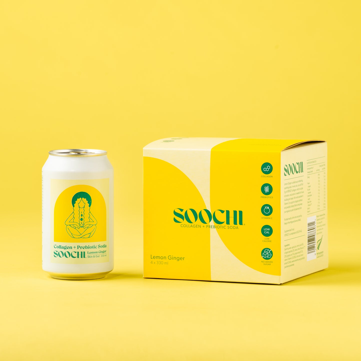 Soochi Drinks - Collagen + Prebiotic Soda- Lemon Ginger